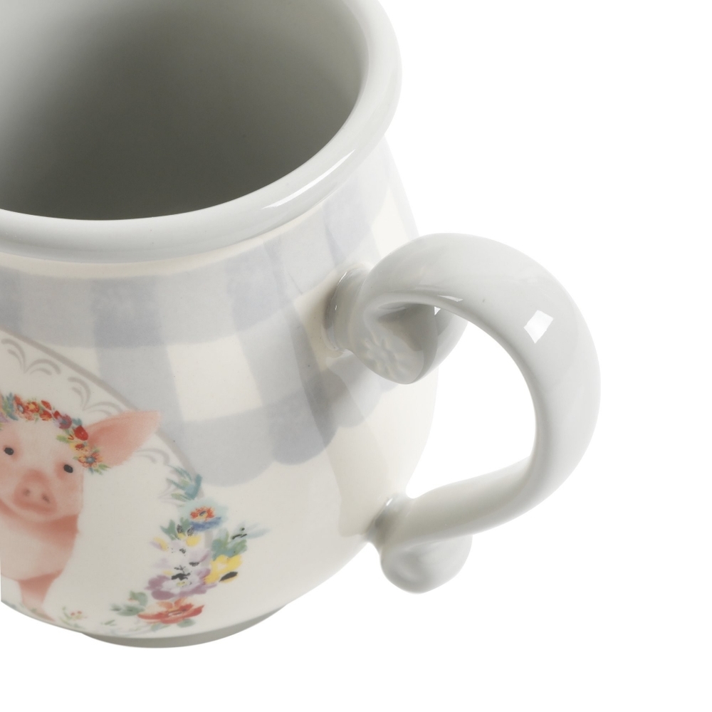 🌺 New Pioneer Woman Pink Pig Gray Gingham Checks Mug, Qty 1 - Picture 6 of 9